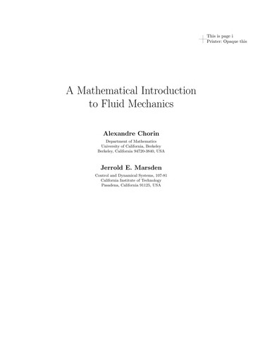 A mathematical introduction to fluid mechanics (1990, Springer-Verlag)