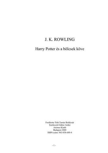 Harry Potter és a bölcsek köve (Hungarian language, 2007, Animus)