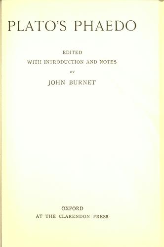 Plato: Plato's Phaedo (1911, Clarendon press)