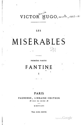 Les misérables. (French language, 1862, Pagnerre)