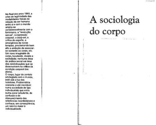 A sociologia do corpo (Portuguese language, 2006, Vozes)