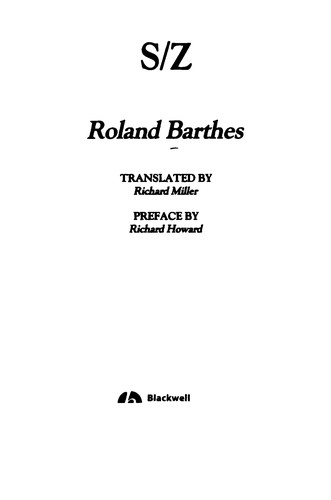 Roland Barthes: S/Z. (1974, Hill and Wang)