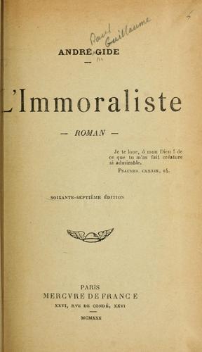 André Gide: L' immoraliste, roman. (French language, 1921, Mercure de France)