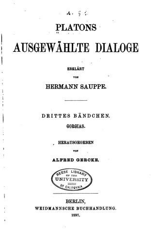 Plato, Alfred Gercke: Gorgias (1897, Weidmann)