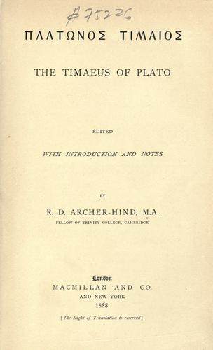 Plato: The Timaeus of Plato (1888, Macmillan)