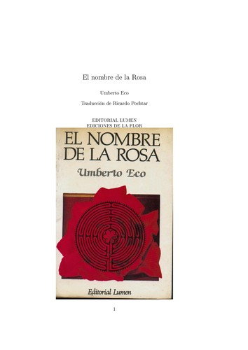 El nombre de la rosa (Spanish language, 2006, Editorial Lumen)