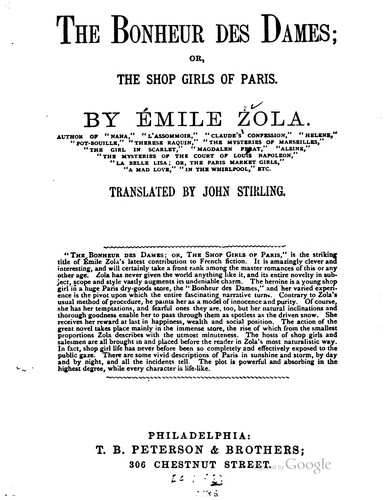 Bonheur des dames, or, The shop girls of Paris (1883, T.B. Peterson & Bros.)