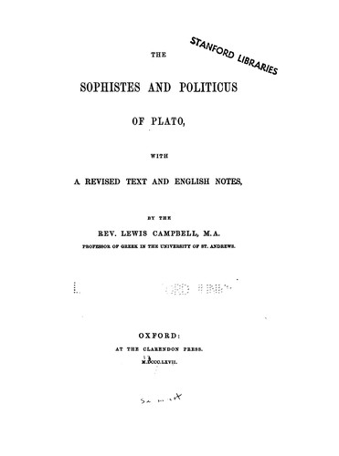 Plato: The Sophistes and Politicus of Plato (1867, Clarendon press)